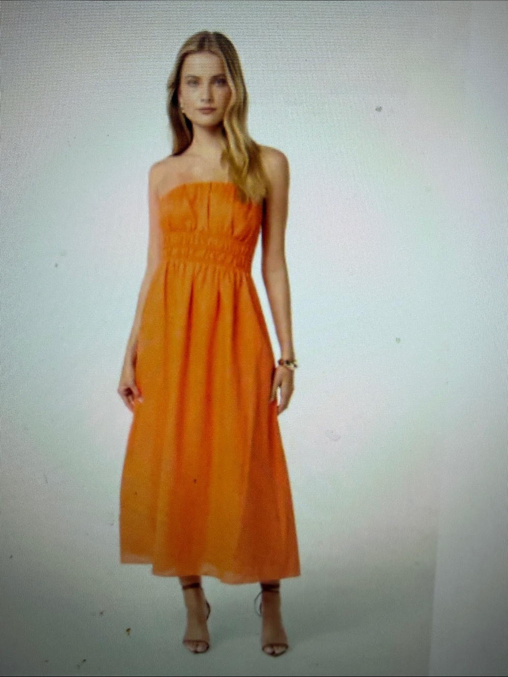 Ever New Strapless Bright Orange Midi Dress with Smocked Waist